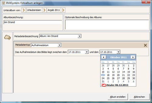 Dialog zum Anlegen eines Fotoalbums